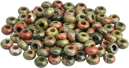 Miniatura 33 de SUNYIK Abalorios sueltos de jade amarillo con agujero grande (0.236 pulgadas), cuentas europeas para pulseras y joyas, paquete de 20 Jade