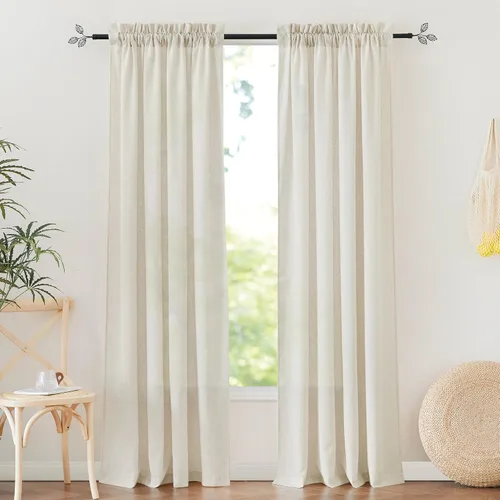 Miniatura 11 de RYB HOME - Cortinas de lino natural de 36 pulgadas de largo, juego de 2 paneles - Cortinas tejidas de lino suaves y transpirables, cortinas ligeras