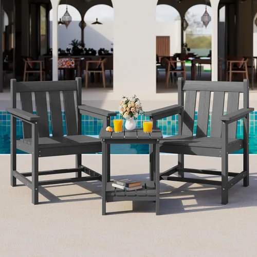 Miniatura 9 de SERWALL - Juego de muebles de patio de 3 piezas estilo bistró, juego de sillas Adirondack para todo clima con mesa auxiliar, juego de muebles de Gris