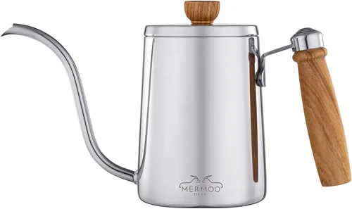 Miniatura 10 de MERMOO YILAN Hervidor de café para verter sobre cafetera, 20.3 fl oz, tetera de cuello de cisne, hervidor de acero inoxidable con mango Negro