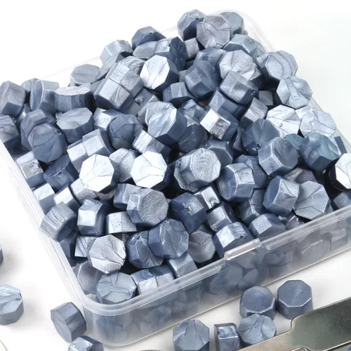 Miniatura 3 de Juego de 300 cuentas de cera de sellado azul gris para sello de cera con velas y cuchara de fusión, perfecto para tarjetas de Navidad, sobres, Gris