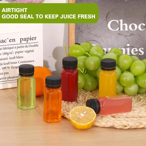 Miniatura 6 de Moretoes 6 botellas de 120 ml de plástico para jugo con tapas, botellas transparentes vacías reutilizables para shots de jengibre, recipientes