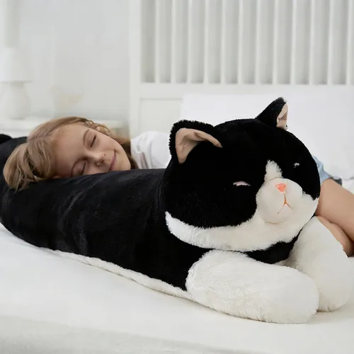 Miniatura 9 de Juguete de peluche grande de 32 pulgadas, almohada grande de peluche de gato largo y grande, regalo de peluche de gatito blanco y negro para niños