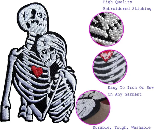 Miniatura 4 de Parche de calavera para parejas con parche para planchar con calor rojo, bordado de esqueleto punk, para mochilas, ropa, sombreros, bolsas, jeans