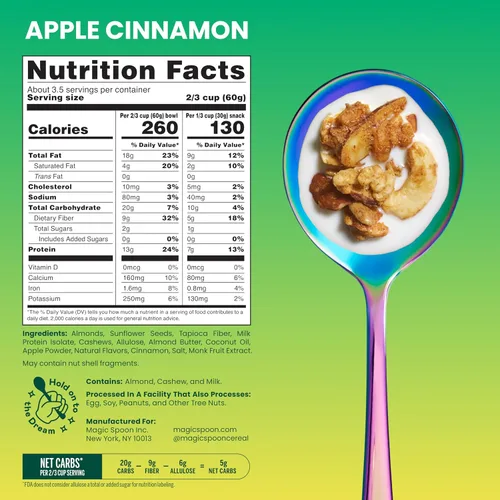 Miniatura 2 de Magic Spoon Granola alta en proteínas, baja en azúcar, paquete de 3, manzana y canela, bocadillos de proteína bajos en carbohidratos y alimentos