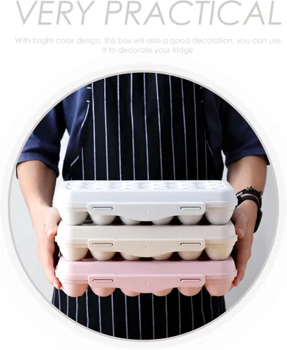 Miniatura 9 de Hemoton 2 soportes para huevos para refrigerador, caja de almacenamiento de huevos para refrigerador, dispensador de huevos, bandeja