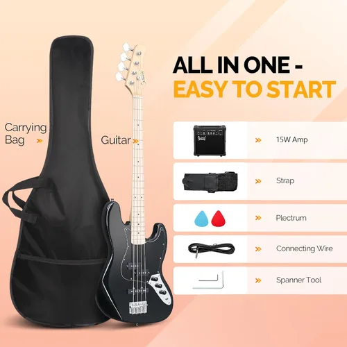 Miniatura 4 de GLARRY Bajo Guitarra Tamaño Completo de 4 Cuerdas, Bajo Exquisito y Elegante con Bolsa para Guitarra, Cable y Llave (Azul, Con AMP)