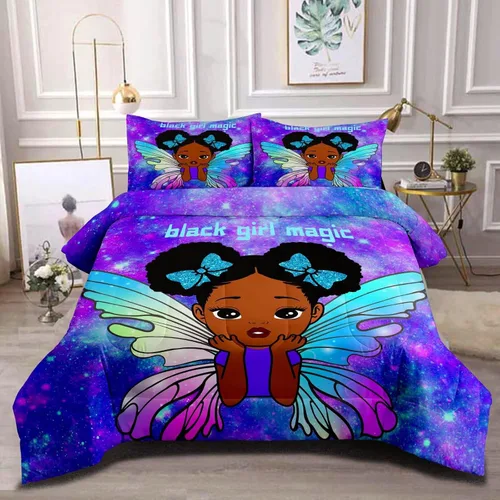 Miniatura 17 de Juegos de Edredón de Niña Negra Afroamericana Individual, Juego de Ropa de Cama Black Girl Magic, Juego de Edredón de Princesa, Juego de Cama