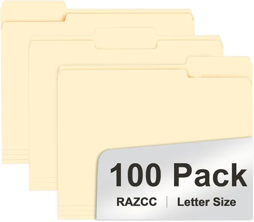 Miniatura 16 de RAZCC - Carpeta de archivos, paquete de 100 carpetas de archivos con pestaña de corte de 1/3, tamaño carta, amarillas, carpetas con pestañas, ideal