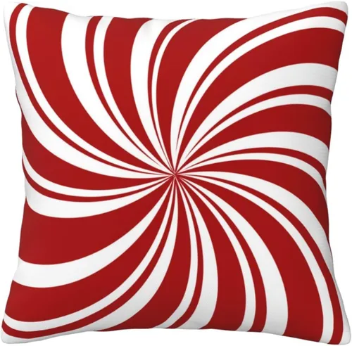 GOOESING Fundas de almohada de Navidad con remolinos rojos, 16 x 16 pulgadas, diseño de bastón de caramelo dulce, doble remolino, color rojo y