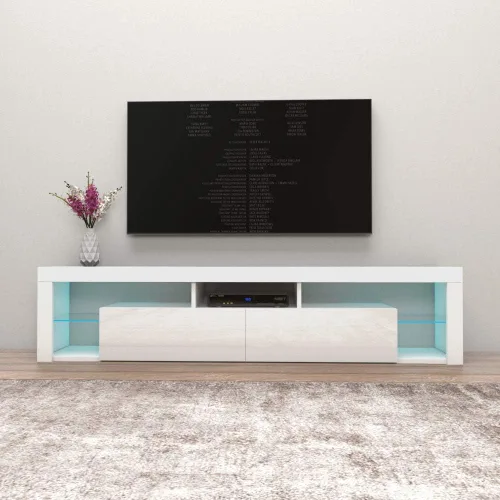 Miniatura 3 de MEBLE FURNITURE & RUGS Milano 200 - Soporte flotante para TV de hasta 90 pulgadas, moderno centro de entretenimiento de alto brillo de 79 pulgadas