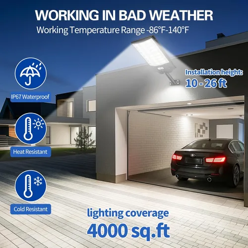 Miniatura 2 de 9800W Luz de calle solar, luces de calle solares para exteriores impermeables IP67, lámpara solar para exteriores con sensor de movimiento