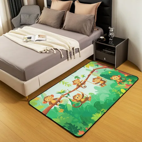 Miniatura 5 de jejeloiu Alfombras de mono para sala de estar, dormitorio, alfombra antideslizante de 4 x 5 pies, para niños, mujeres y hombres, lindos animales