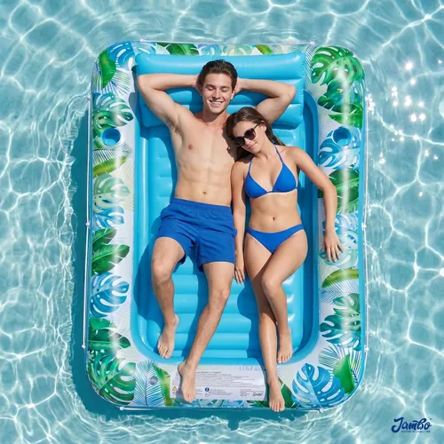 Miniatura 6 de JAMBO Flotador inflable para tumbona de piscina, 70 x 47 pulgadas, flotador de piscina con almohada, balsa de salón de agua, flotador de piscina