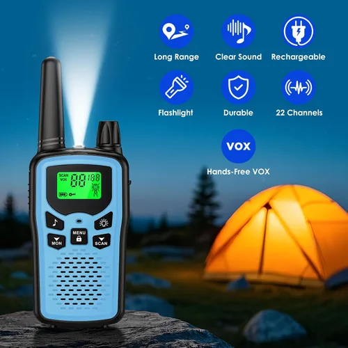Miniatura 6 de Walkie Talkies para adultos de largo alcance, walkie talkies recargables con 22 canales FRS, radios bidireccionales con linterna LED