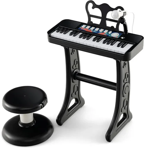 Miniatura 10 de HONEY JOY Piano para niños, piano de teclado azul de 37 teclas para niños con soporte de música y banco, piano de cola de bebé de juguete