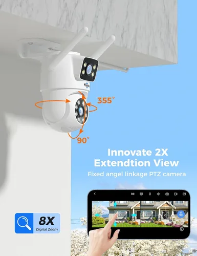 Miniatura 6 de Hiseeu 2 Pack Cámara de seguridad inalámbrica 5G/2.4G WiFi Cámara PTZ de doble lente para exteriores con seguimiento de movimiento, versión
