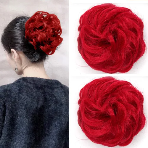 Miniatura 17 de 2 piezas de extensión de cabello desordenado de moño rizado ondulado con banda de goma elástica para coleta de caballo (144T613)