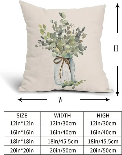Miniatura 4 de Juego de 2 fundas de almohada de hojas de eucalipto verdes de 18 x 18 pulgadas, para primavera y verano, para sofá, estilo granja, acuarela
