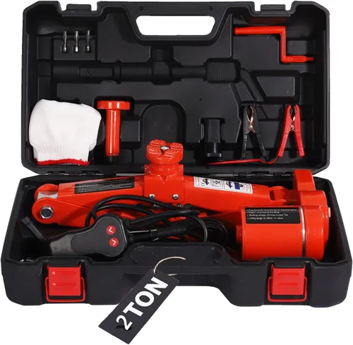TYAYT Gato eléctrico para automóvil de 2 toneladas y 12 V para automóvil, sedán y SUV, gato eléctrico portátil para reemplazo de neumáticos (rojo)