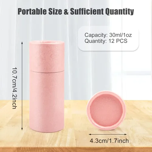 Miniatura 2 de Paquete de 12 tubos de papel kraft vacíos de 1.0 fl oz de capacidad, recipientes redondos de cartón de cartón para botellas de aceite esencial, caja