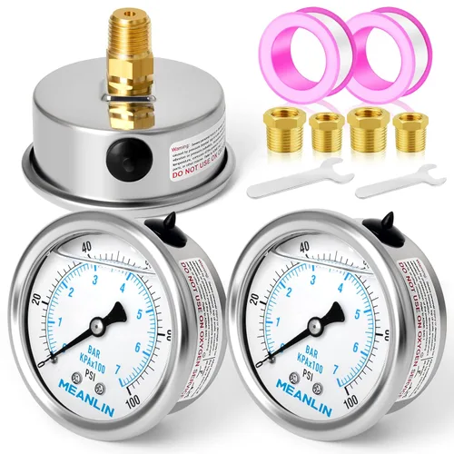 Miniatura 76 de MEANLIN MEASURE - Manómetro de acero inoxidable, relleno de líquido, esfera con cara de 2.5 pulgadas, NPT de 1/4 de pulgada, agua, aceite y gas