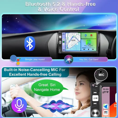 Miniatura 3 de Estéreo de Coche Inalámbrico Apple CarPlay de 7 Pulgadas Doble Din, Radio de Coche FM, Bluetooth 5.2, Pantalla Táctil IPS 1024 * 600, Cámara