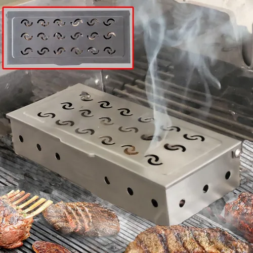 Miniatura 6 de La Cuisine - Caja de ahumador para parrilla de carbón y gas de acero inoxidable, caja de ahumador de virutas de madera para barbacoa, mejora