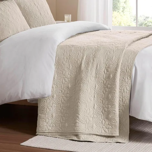 Miniatura 11 de Madison Park Quebec - Colcha acolchada reversible estilo damasco, ideal para todas las estaciones, juego de cama de colcha ligera y fundas a juego