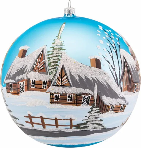 Miniatura 5 de Adorno navideño de capilla azul con soporte, bola de vidrio soplado polaco pintada a mano, bola extra grande de 8 pulgadas/200mm, adorno de fe eterna