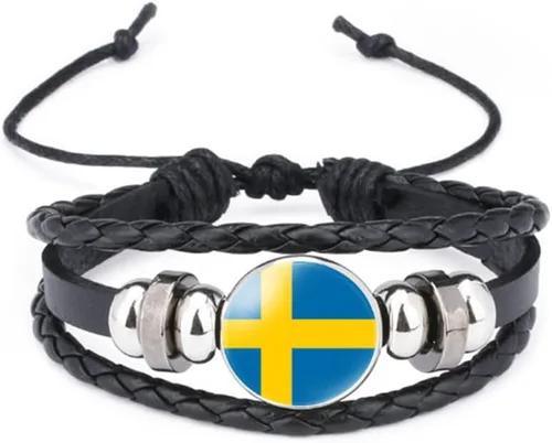Miniatura 47 de vmcoatdu Mundial Muchas Banderas Nacionales Brazalete Retro de Aleación de Cuero para Pulsera de Cuerda Trenzada de Bandera Nacional
