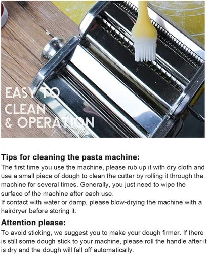 Miniatura 7 de Shule Máquina para hacer pastas manuales de acero inoxidable, incluye rodillo de pasta, cortador, manivela y 7 ajustes de grosor ajustables Plateado