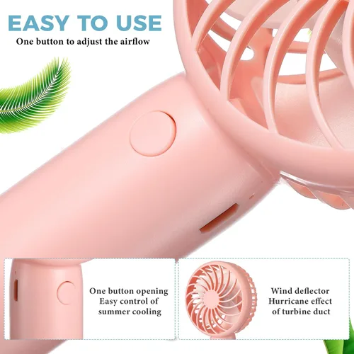 Miniatura 3 de Tujoe Mini ventilador de mano potente de 3 velocidades, ventilador personal pequeño portátil recargable con base USB para mujeres, maquillaje