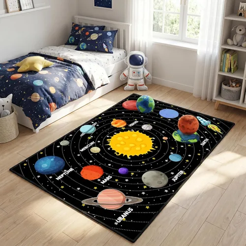 Miniatura 17 de Alfombras espaciales para dormitorio, alfombra Galaxy para habitación de niños, alfombras para sala de juegos, alfombra del sistema solar, 2 x 3 pies