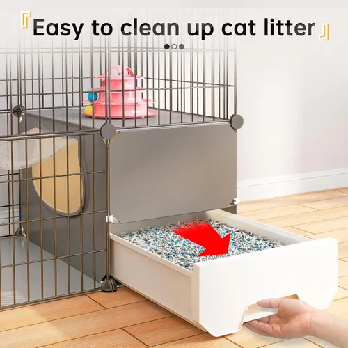 Miniatura 3 de Oneluck Jaula grande para gatos con caja de arena, recintos de bricolaje de 4 niveles, jaula de alambre de metal desmontable, jaula para interiores