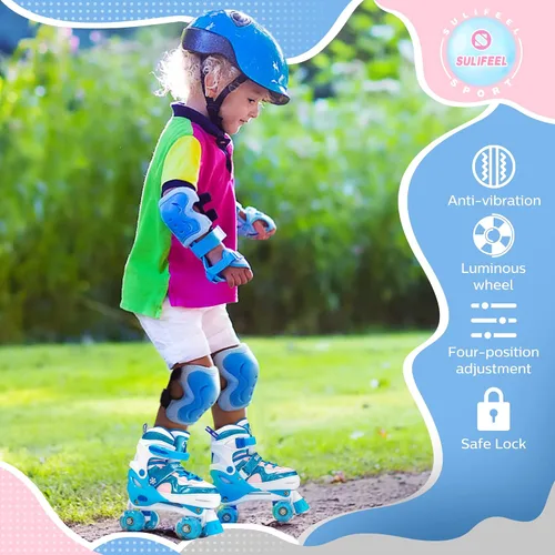 Miniatura 7 de SULIFEEL Rainbow Unicorn - Patines ajustables de 4 tamaños para niñas y niños de 3-5, 5-8, 6-12 años, patines para interiores y exteriores D Nieve