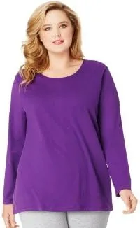 Miniatura 6 de Just My Size - Camiseta JMS de algodón de manga larga para mujer talla grande talla grande cuello redondo
