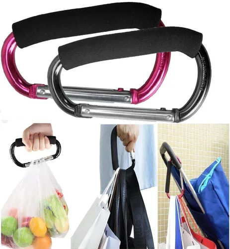 Ganchos grandes para cochecito de mamá, 2 piezas de mosquetón, organizador de ganchos para colgar bolsos, bolsas de pañales, bolsas de compras. Clip