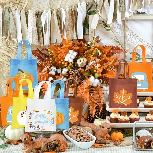 Miniatura 6 de FHzytg 20 bolsas de regalo de calabaza azul para fiesta, bolsas de dulces para fiesta de otoño, bolsas de regalo de calabaza de Halloween, bolsas