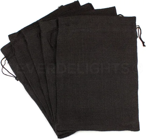 Miniatura 3 de CleverDelights Bolsas de arpillera negras de 10" x 14" - Paquete de 5 sacos de yute con cordón de arpillera