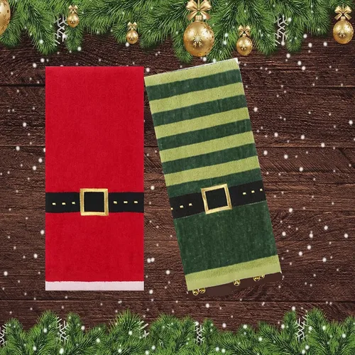 Miniatura 5 de Toallas de mano de baño, juego de 2, con Papá Noel rojo y elfo verde, diseño decorativo, 25 x 16 pulgadas, decoración de baño para las vacaciones