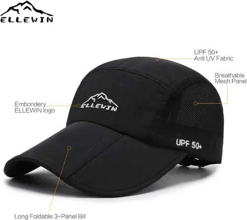 Miniatura 62 de ELLEWIN Gorra de béisbol unisex UPF 50 sin estructura, con pico grande y plegable