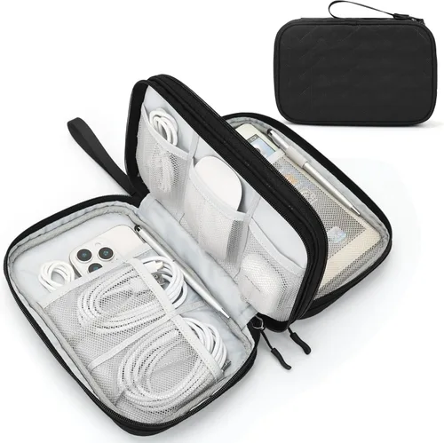 Miniatura 69 de FYY Organizador electrónico, organizador de cables de viaje, bolsa de transporte para accesorios electrónicos, portátil, impermeable, doble capa