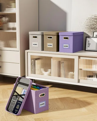 Miniatura 7 de Oterri Caja organizadora de archivos con tapa, caja de archivos colgante con bolsillo de malla, caja organizadora de documentos para archivos