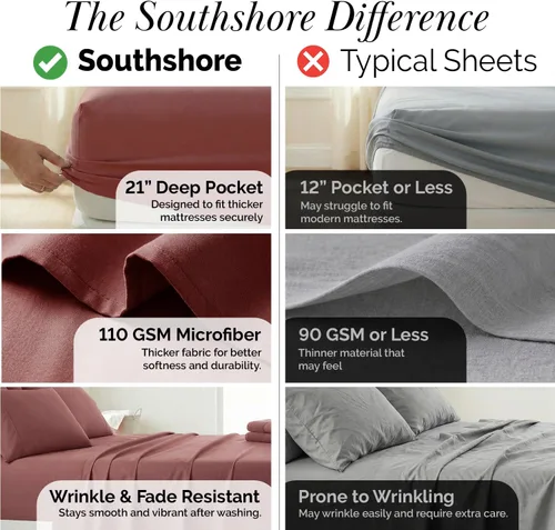 Miniatura 329 de Southshore Fine Living, Inc. Juego de 7 piezas de sábanas King divididas para cama ajustable, juego de sábanas King divididas con bolsillo de 21