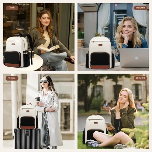 Miniatura 7 de LOVEVOOK Mochila para laptop para mujer, 15,6 pulg. Beige - Negro - Castaño