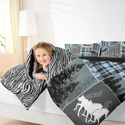 Miniatura 234 de Juego de edredón de oso y ciervo, tamaño individual, ropa de cama de animales salvajes de caza, colcha rústica de cabaña, casa de campo, cuadros