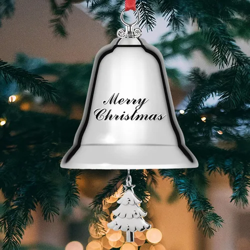 Miniatura 6 de Styleonme Campanas decorativas, adornos de Navidad 2025, grabadas "It's Merry Christmas", decoración de campanas plateadas con colgantes de árbol