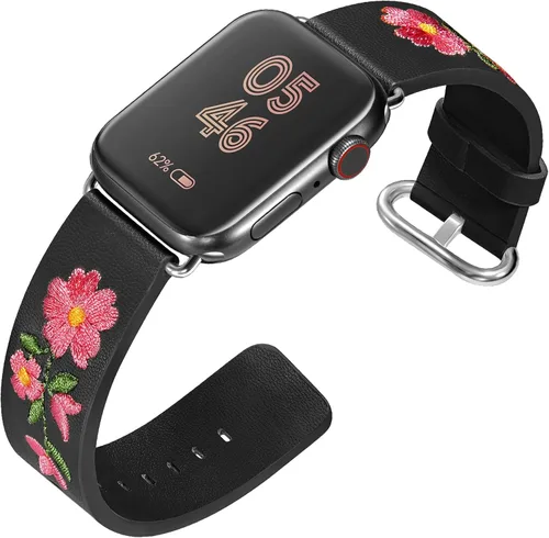 Correas de reloj de cuero para Apple Watch de 1.732 in 1.496 in 1.575 in 1.614 in 1.654 in 1.772 in 1.929 in Personalidad bordado elegante pulseras