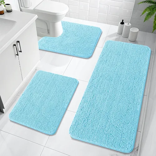 Miniatura 10 de OLANLY Juego de Alfombras de Baño de 3 Piezas, Tapetes de Baño de Chenilla Suave y Absorbente y Alfombra de Contorno en Forma de U para Inodoro